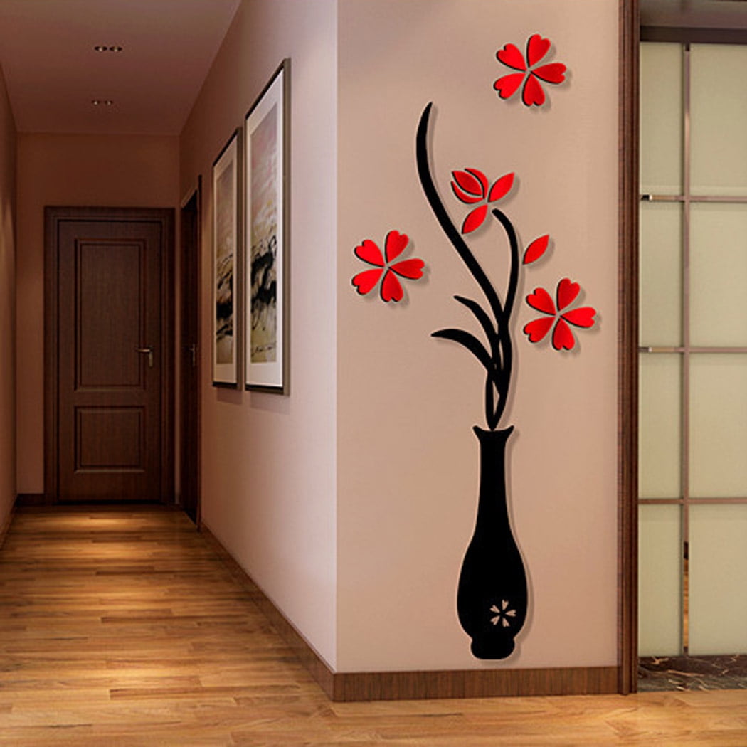 3D Wall Sticker Decals, Bangcool Removable Flowering Plant Wall Stickers  Art Wall Decor for Living Room Bedroom Bathroom Restaurant Girls Kids