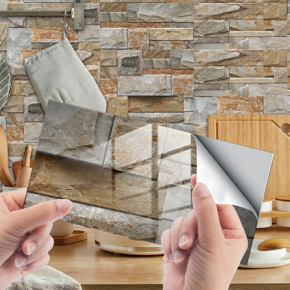 Verdsylv 3D Stone Brick Wallpaper Stickers - 12-Pack Peel & Stick Backsplash for Kitchen & Bathroom - Realistic Textured Design, Easy Diy Installation - Waterproof & Rental-Friendly Upgrade