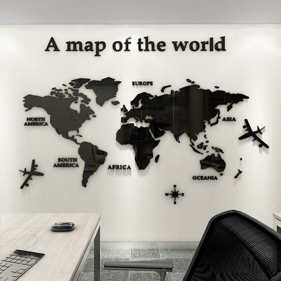 3D Wall Stickers - DIY World Map Wall Decal Sticker Murals Map Wall Dcor for Living Room Bedroom TV Background Home Decorations(Black,XL:230x120 cm)