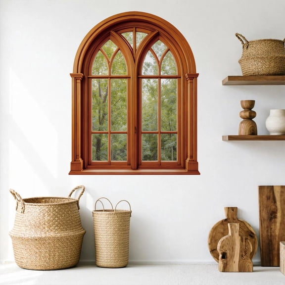 3D Wall Stickers Fake Window Wall Stickers,Arched Garden Scenery View Window Decals Landscape Wall Sticker,Decorative Artificial Window for Home Decor