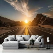 3D Wallpaper Self Adhesive Empty Road Panoramic Cityscape Sunset Wall Mural Canvas Peel and Stick Background Wall Sticker Bedroom Living Room Dormitory Decor, 100 x 144 inch