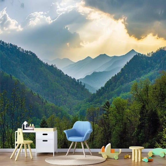 3D Wallpaper Self Adhesive Great Smoky Mountains Sunset at Overlook Wall Mural Canvas Peel and Stick Background Wall Sticker