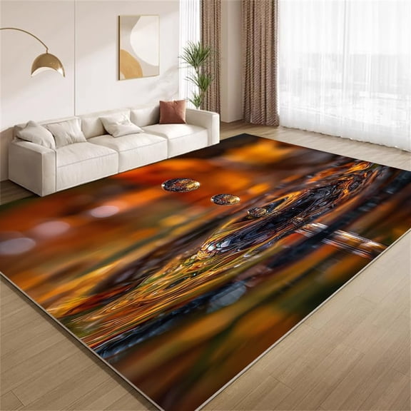3D Water Drop Area Rugs, Amber Orange Gold Abstract Pattern Carpet, Washable Non Slip Low Pile Soft Rug for Living Room Bedroom Decor Mat 3ftx5ft