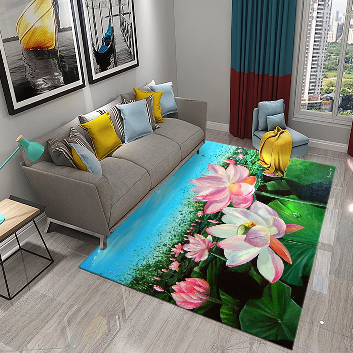 3D Water Lily Abstract Oil Painting Carpet for Bathroom Kitchen Anti