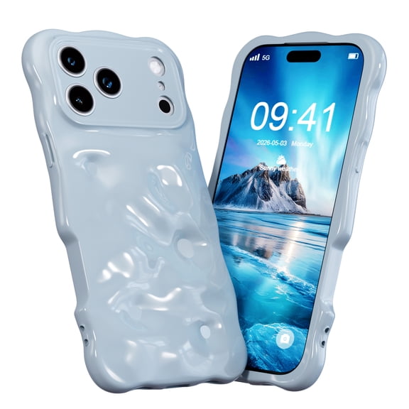 3D Water Ripple Chrome Phone Case for Apple iPhone 17 Pro Max, Cute Aesthetic Wave Shape Protective Cover, Luxury Glossy 3D Sculpted Shell Shockproof Cell Phone Case for Women Girls Fashion Gift