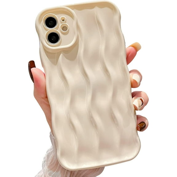 3D Water Ripple Pattern Case for iPhone 11 6.1 inch, Solid Color Cute Curly Waves Frame Shape Phone Case Glossy Shockproof Soft TPU Anti-Scratch Phone Cover Slim Bumper Case - White
