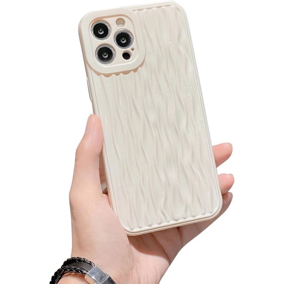 3D Water Ripple Pattern Case for iPhone 12 Pro Max, Solid Color Cute Curly Waves Shape Phone Cover Raised Camera Protection Slim Soft Shockproof TPU Bumper Case for Girls Women - White#2