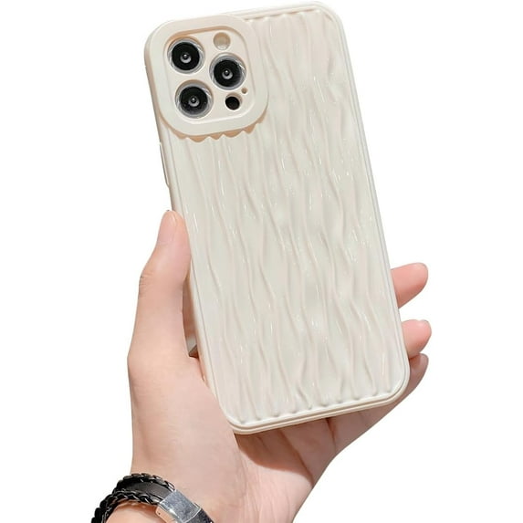 3D Water Ripple Pattern Case for iPhone 13 Pro Max, Solid Color Cute Curly Waves Shape Phone Cover Raised Camera Protection Slim Soft Shockproof TPU Bumper Case for Girls Women - White#2