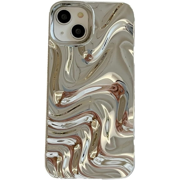 3D Water Ripple Plating Soft Phone Case Compatible with iPhone Case (Silver,iPhone 12)