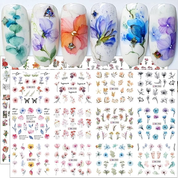 3D Water Transfer Nail Stickers - Lilies Camellia Flower Art for Spring Summer - Floral Nail Decals for Nail Art Supplies and Decor - Stickers for Women