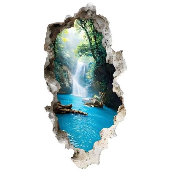 3D Waterfall Cave Wall Sticker, Self Adhesive Waterproof Wall Decal, 1 Piece, Waterfall Forest Scene Wall Art, Peel and Stick Removable Wall Mural, For Living Room Bedroom Sofa Backdrop Home Decor