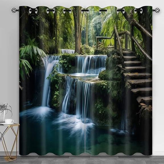 3D Waterfall Curtain for Living Room, Scenic Waterfall Blackout Curtains, Nature Landscape Window Treatments for Living Room Bedroom Dining Room Office 26"W x 63"L (Pack of 2)