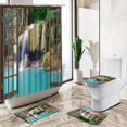 3D Waterfall Forest Scenery Waterproof Shower Curtain Set Green Natural