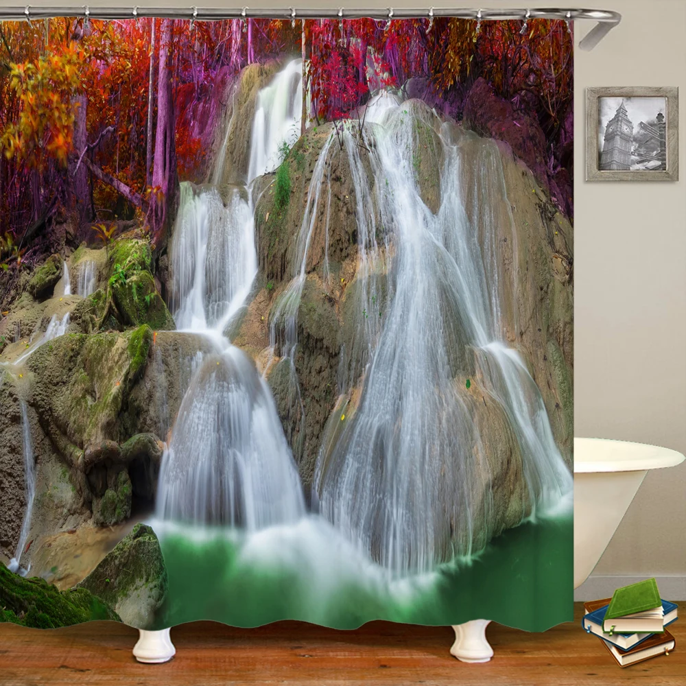 3D Waterfall Forest natural Landscape printing bathroom waterproof