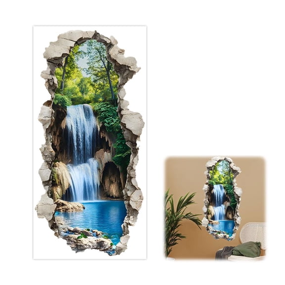 3D Waterfalls and Forests Wall Stickers Decals Decor Removable Peel and Stick, Vinyl Wall Murals for Kitchen Living Room Bedroom(11.81x23.62)