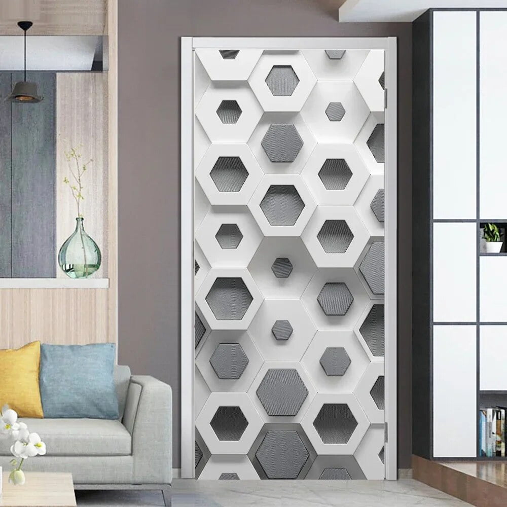 3D Waterproof Door Sticker White Wood Selfadhesive Wallpaper Doors