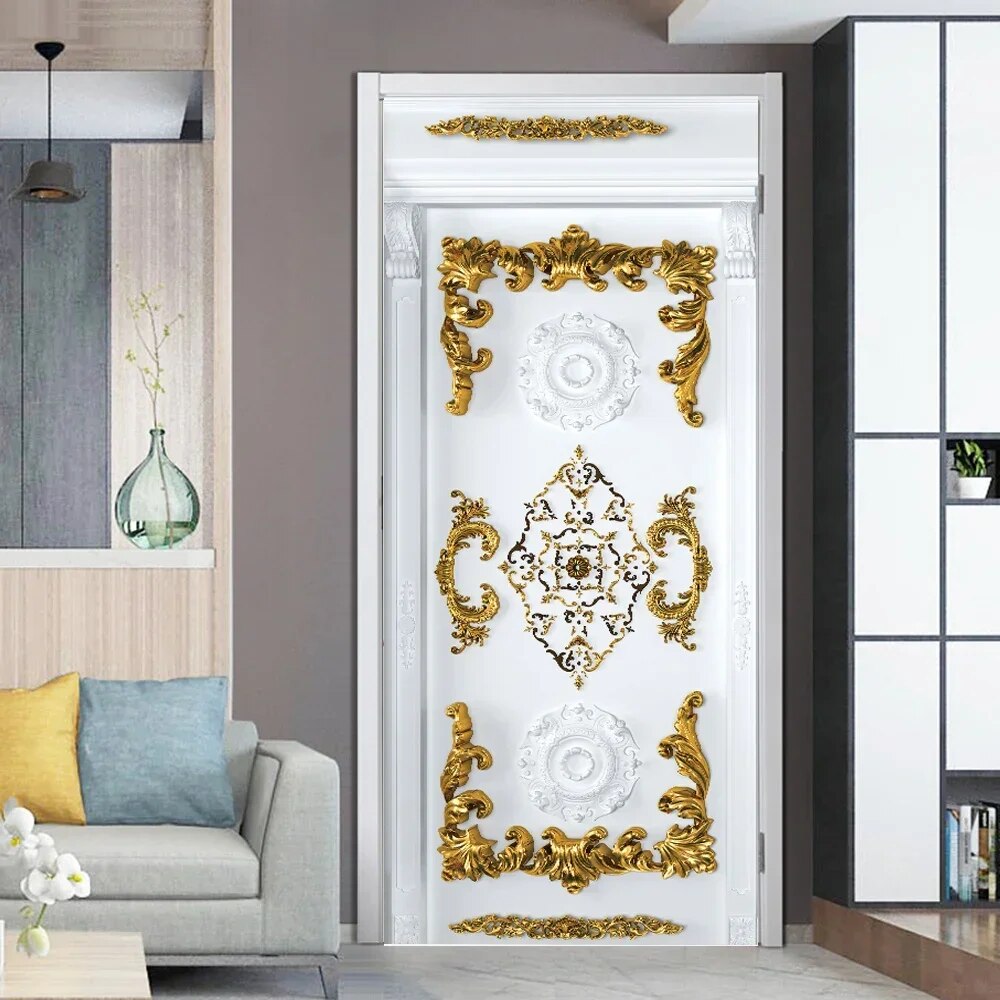 3D Waterproof Door Sticker White Wood Selfadhesive Wallpaper Doors