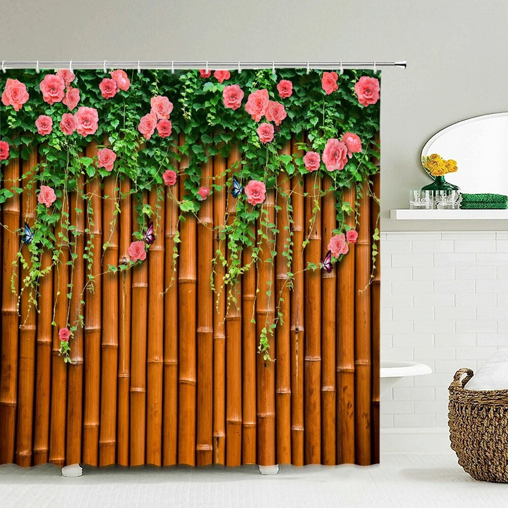 3D Waterproof Fabric Polyester Shower Curtains Patio Flower Wall ...