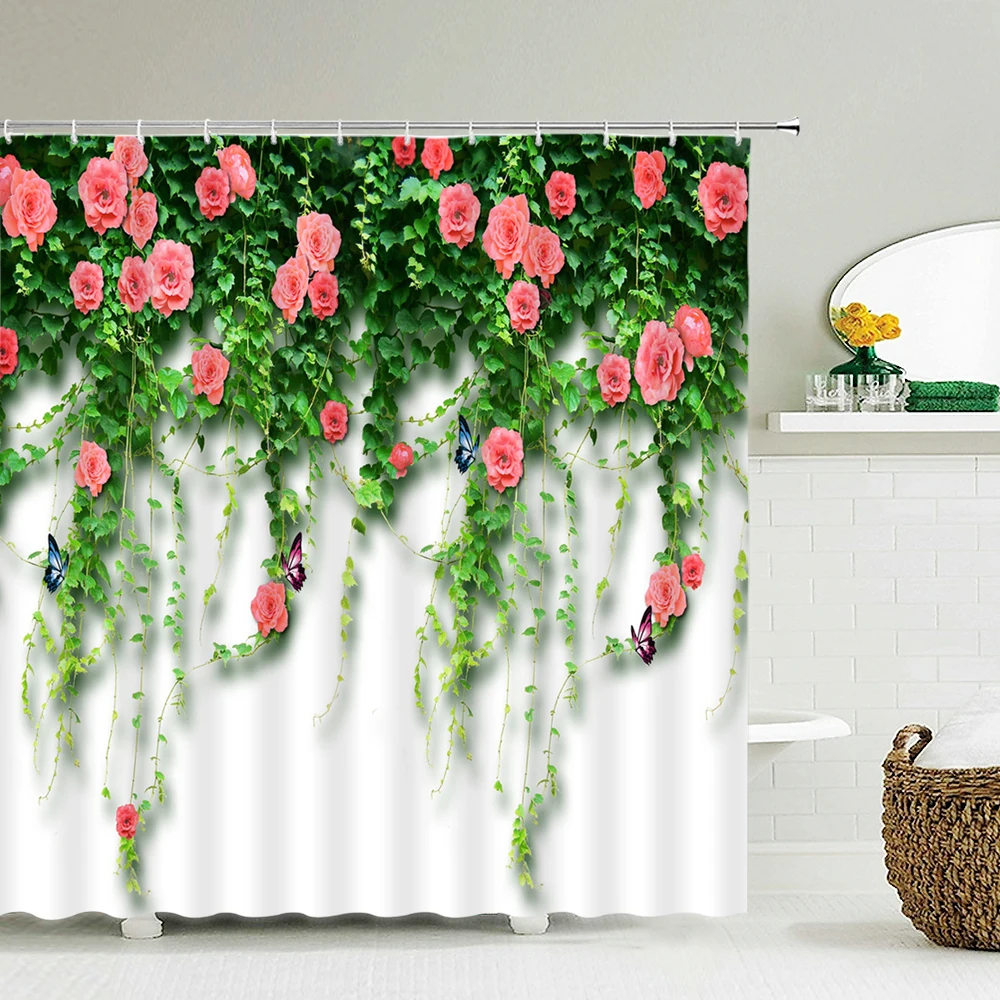 3D Waterproof Fabric Polyester Shower Curtains Patio Flower Wall ...