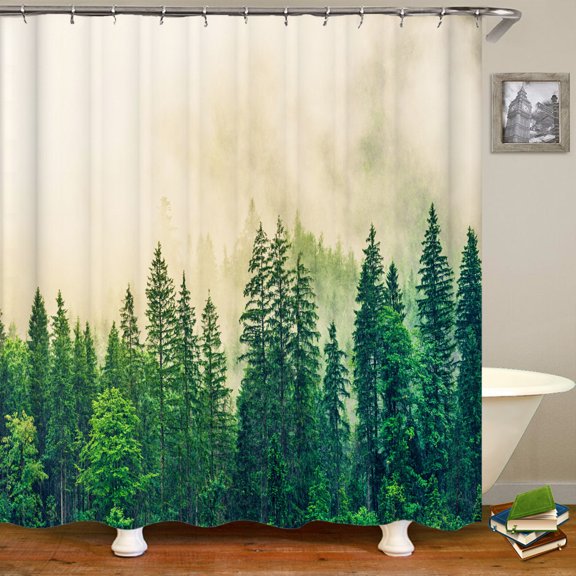 3D Waterproof Fabric Shower Curtains Printed Forest Natural landscape Bathroom C