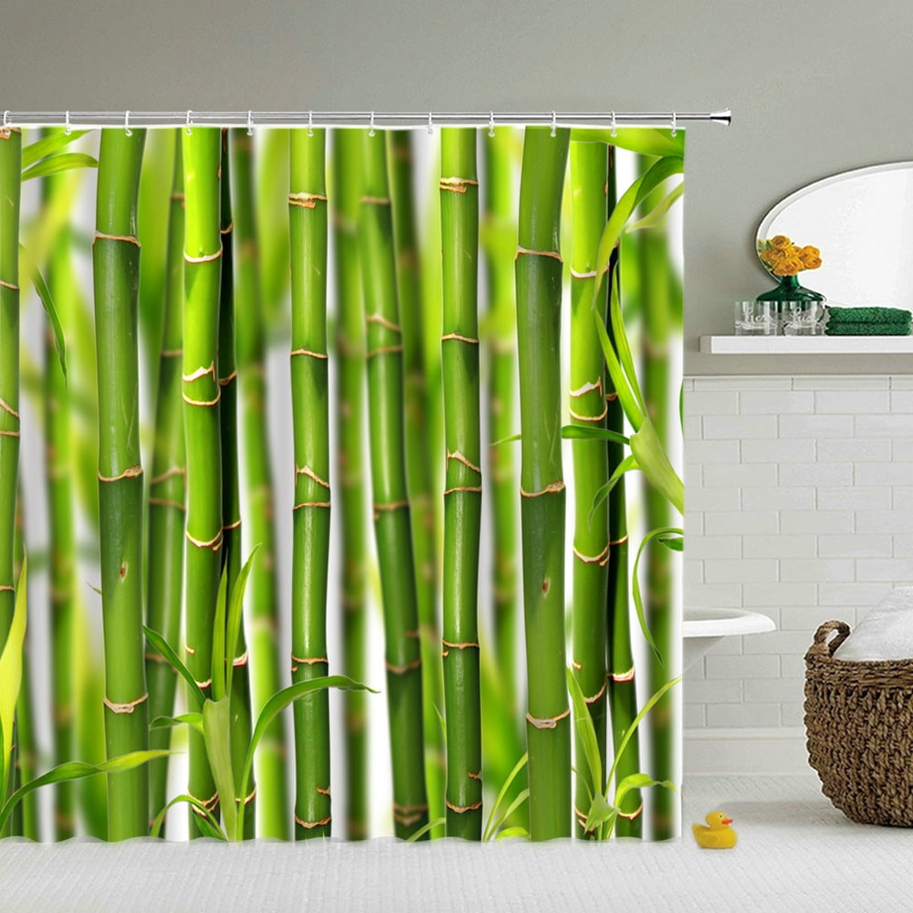 3D Waterproof Shower Curtains Green Plant Bamboo Bathroom Printing ...