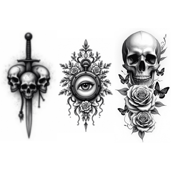 3D Waterproof Skull Tattoo Sticker Gothic Skeleton Realistic Temporary Tattoos for Men Women