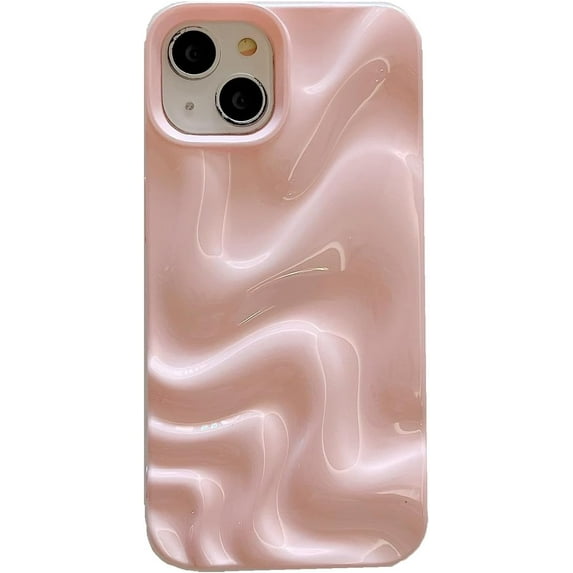 3D Wave Shape Water Ripple Candy Color Soft for iPhone Case (Pink,iPhone 12)
