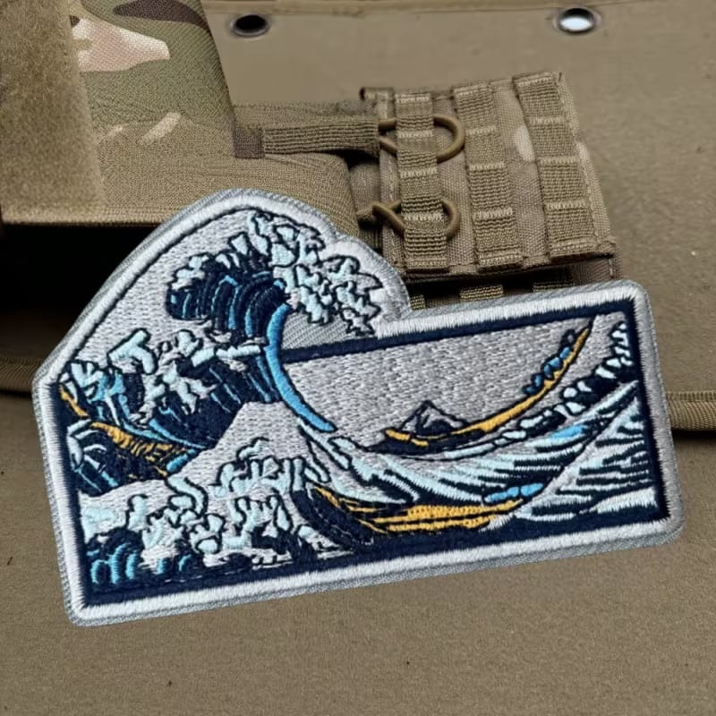 3D Wave in Ocean Embroidery Patch - Tactical Vest Hook & Loop Morale Badge for Backpack & Clothing