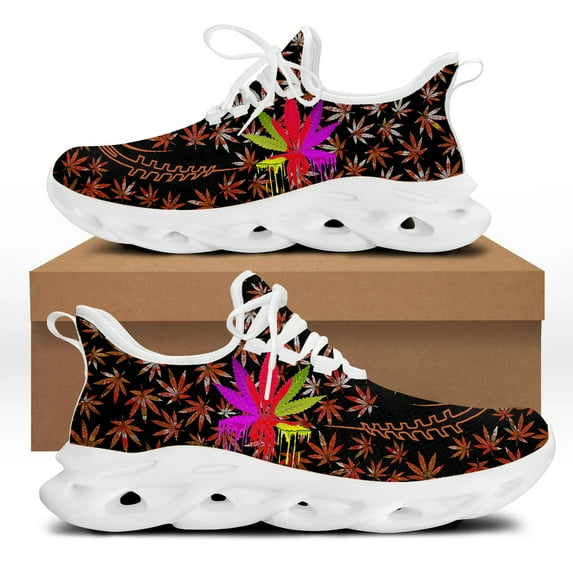 3D Weed Leaves Printing Women Platform Shoes Lightweight Lace up Mesh Sneakers Casual Lace up Sport Shoes Zapatos