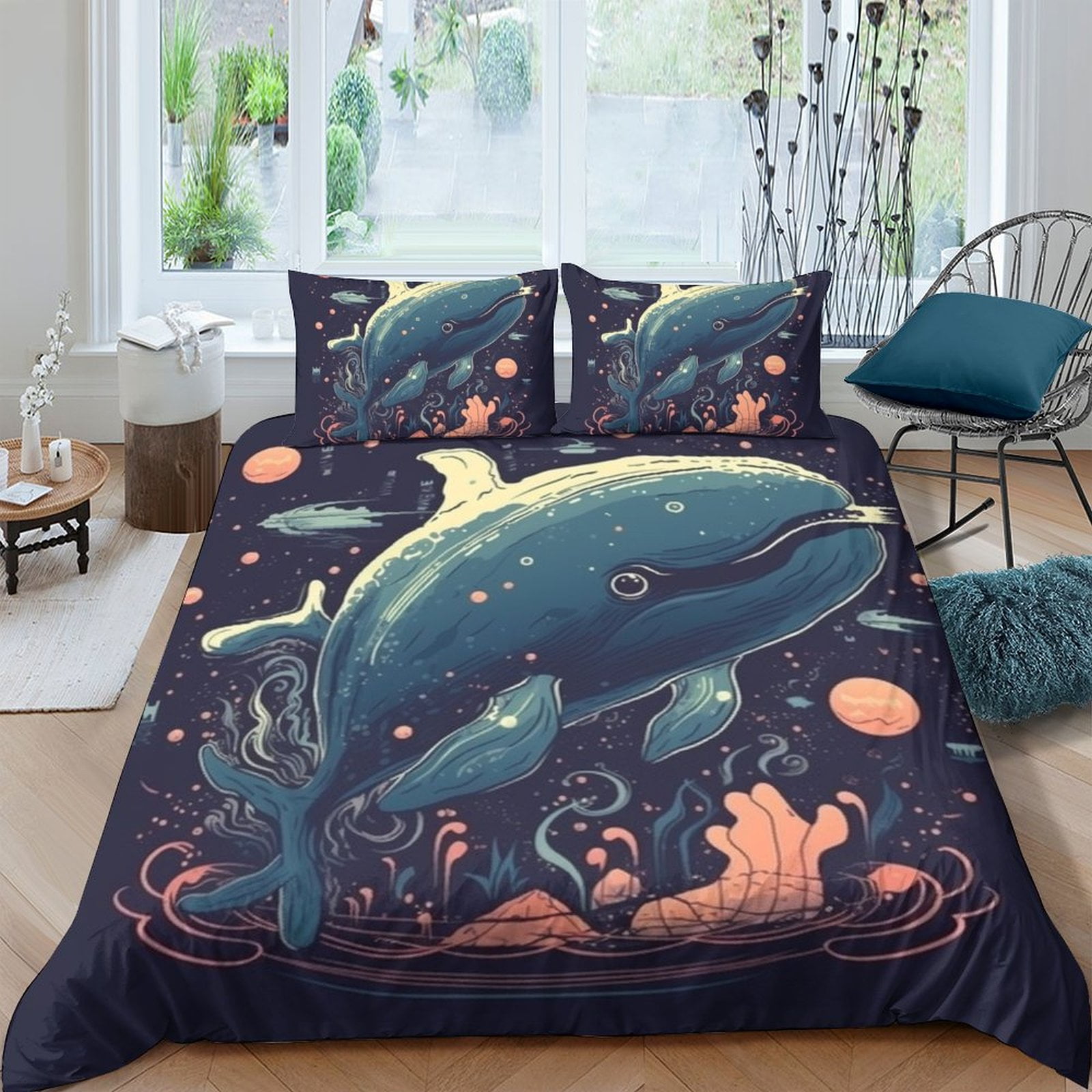 Pattern Print Humpback Whale Duvet Cover Bedding Set