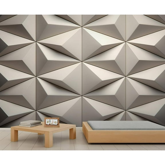 3D White Geometric Murals, Triangle Geometric Wall Mural For Living Room Bedroom, Nordic Light Luxury Murals, Solid Geometry Wall Poster, Geometry Home Decor & Gift 55"W x 28"H (Not Peel and Stick)