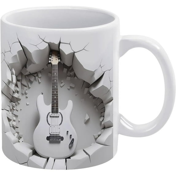 3D White Guitar Hole In A Wall 3D Mugs, 11Oz Creative Space Design Multi-Purpose Mugs, Cup Lovers Coffee Mug, Cute Mug Ceramic Coffee Mugs For Women And Men