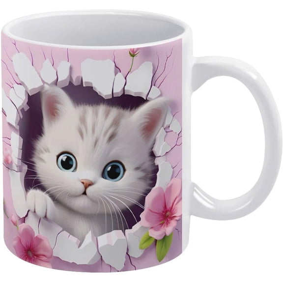 3D White Plane Hole In A Wall Mug - Funny 3D Coffee Mug - Gift For Coffee Lovers Quote Mug Gifts For Men & Women 11Oz