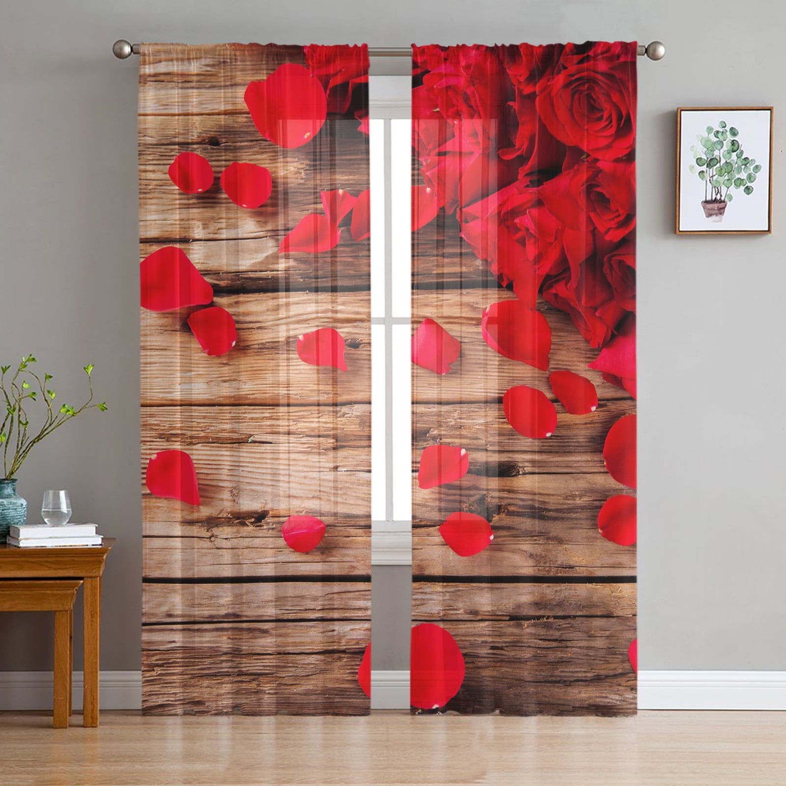 3D White Rose Sheer Curtains Window Curtains for Living Room Bedroom