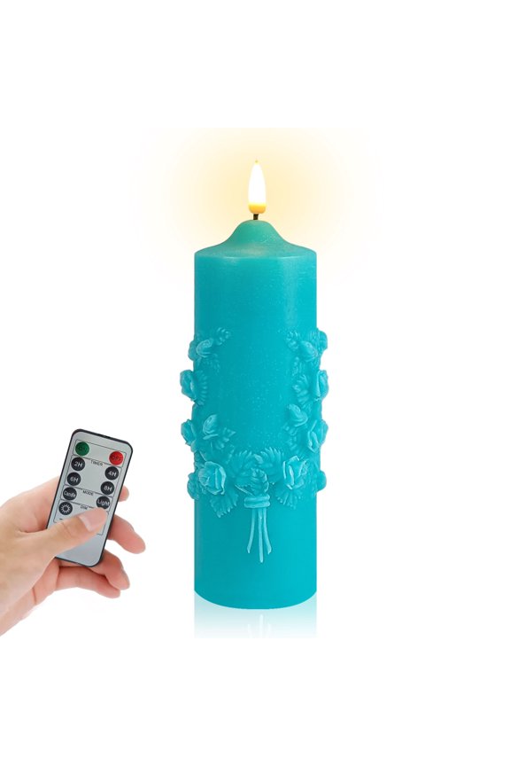 3D-Wick Pillar Candles Flickering Flameless Candles, Real Wax LED Candles with Remote and Timer, Battery Operated Pillar Candles for Room Elegant Decor Home Wedding Decoration