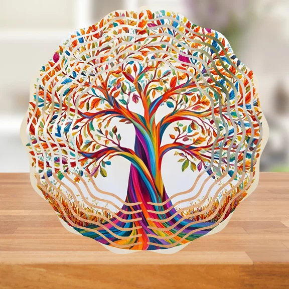 3D Wind Spinner 10" Metal Tree of Life Colorful Whirligig Outdoor Garden Yard