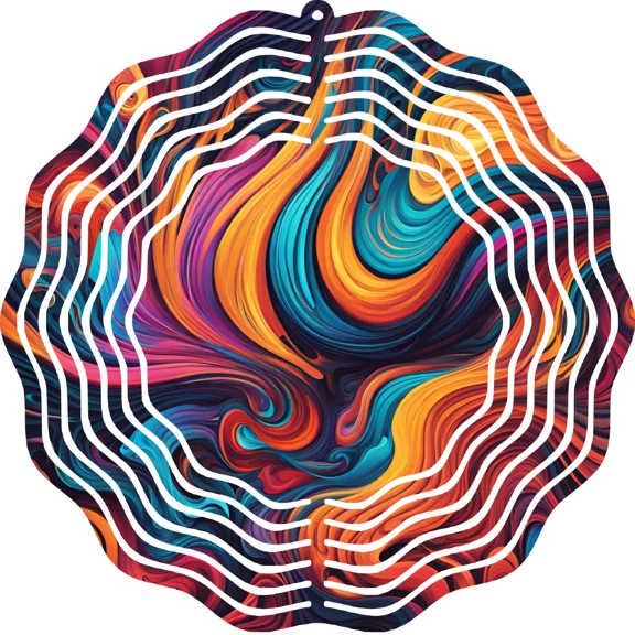 3D Wind Spinner Metal 10" Round Abstract Pink Purple Blue Vibrant Deck Yard Art