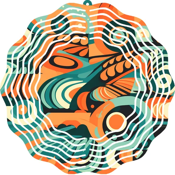 3D Wind Spinner Metal 10" Round Abstract Sun Kissed Orange Whirligig Yard Art