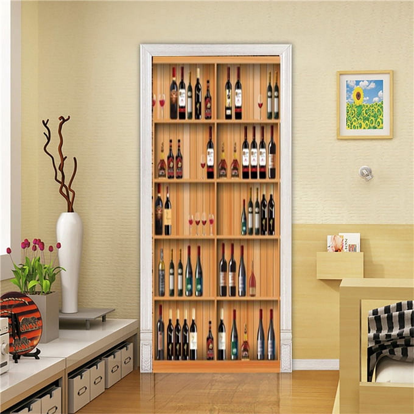 3D Wine Cabinet Bookshelf Door Sticker For Living Room Corridor ...