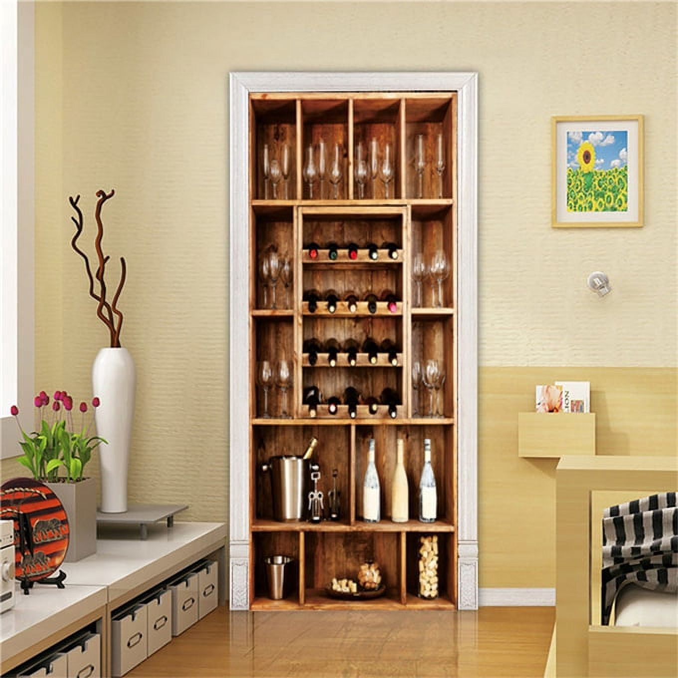 3D Wine Cabinet Bookshelf Door Sticker For Living Room Corridor ...