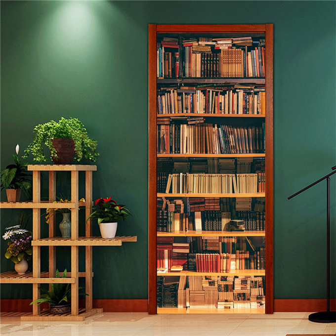 3D Wine Bookshelf Door Sticker For Living Room Corridor
