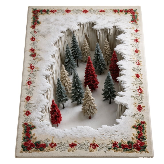 3D Winter Christmas Illusion Area Rug Festive Indoor Home Decor Accent for Holiday Living Room Bedroom 16 X 24 Inch