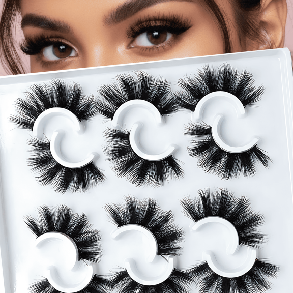 3D Wispy Faux Mink False Eyelashes Multipack, 7 Pairs, Natural Look Crisscross Fake Lashes with Contoured Fit, Reusable Lightweight Strip Lashes for Daily Makeup