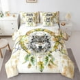 thumbnail image 1 of 3D Wolf Bedding Comforter Sets 7pcs Boho Dreamcatcher Bed in a Bag,Jungle Animal Queen Bedding Sets Gold Watercolor Comforter Set,Oil Painting Aesthetic Bedding Sets & Collections, 1 of 6