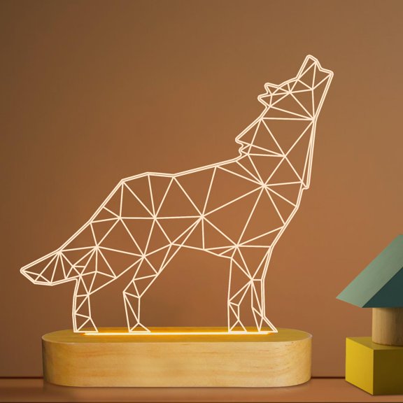 3D Wolf Lamp LED Night Light Warm Yellow USB Table Lamp for Bedroom Home Decoration