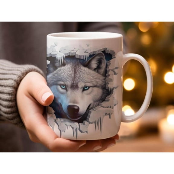 3D Wolf Print Mug Unique Wildlife Artwork Hand Wash Only Animal Lovers Ideal Coffee or Tea Cool and Stylish Wolf Themed Design