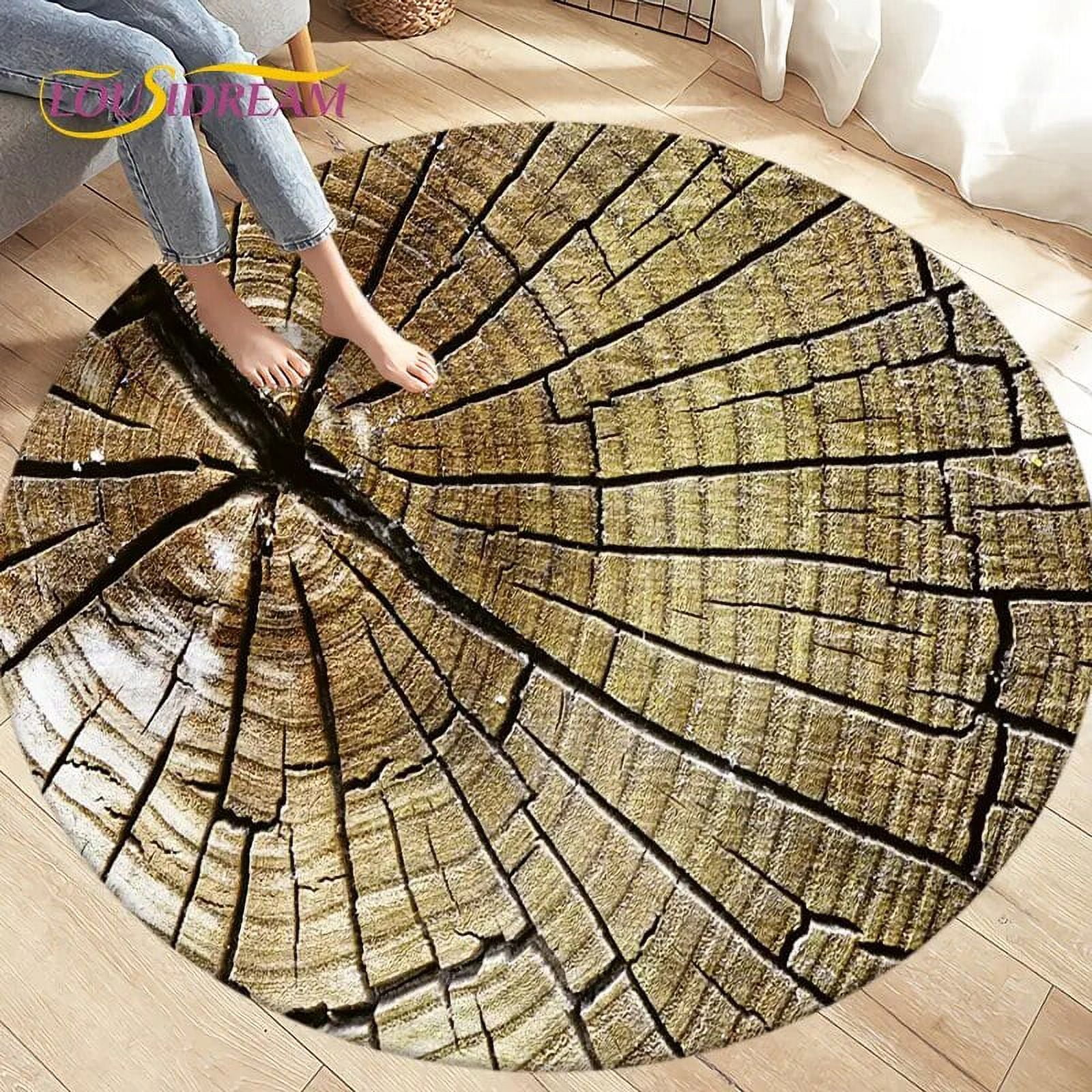 3D Wood Grain Round Area Rug Circle Carpet Rug for Living Room Bedroom ...