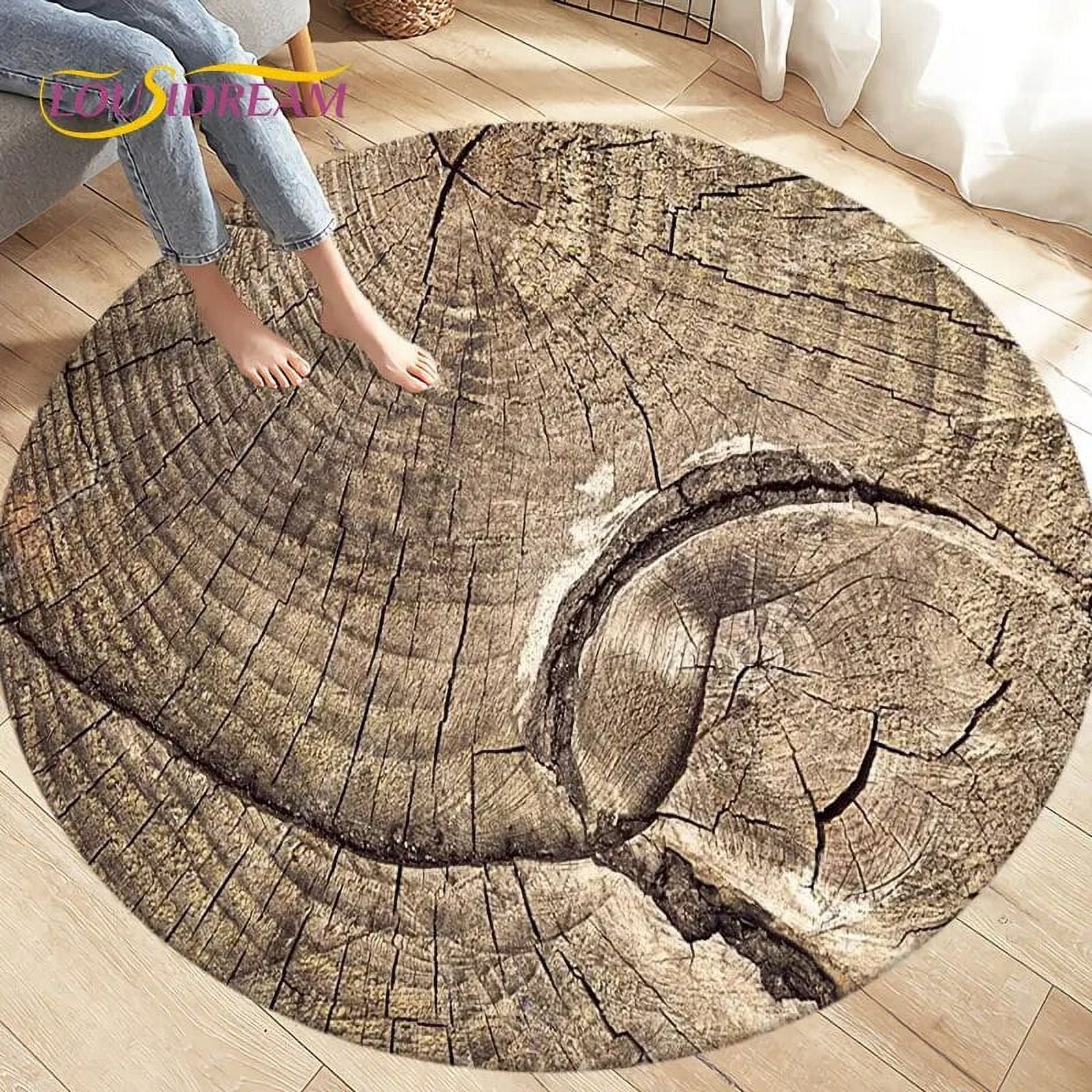3D Wood Grain Round Area Rug Circle Carpet Rug for Living Room Bedroom ...