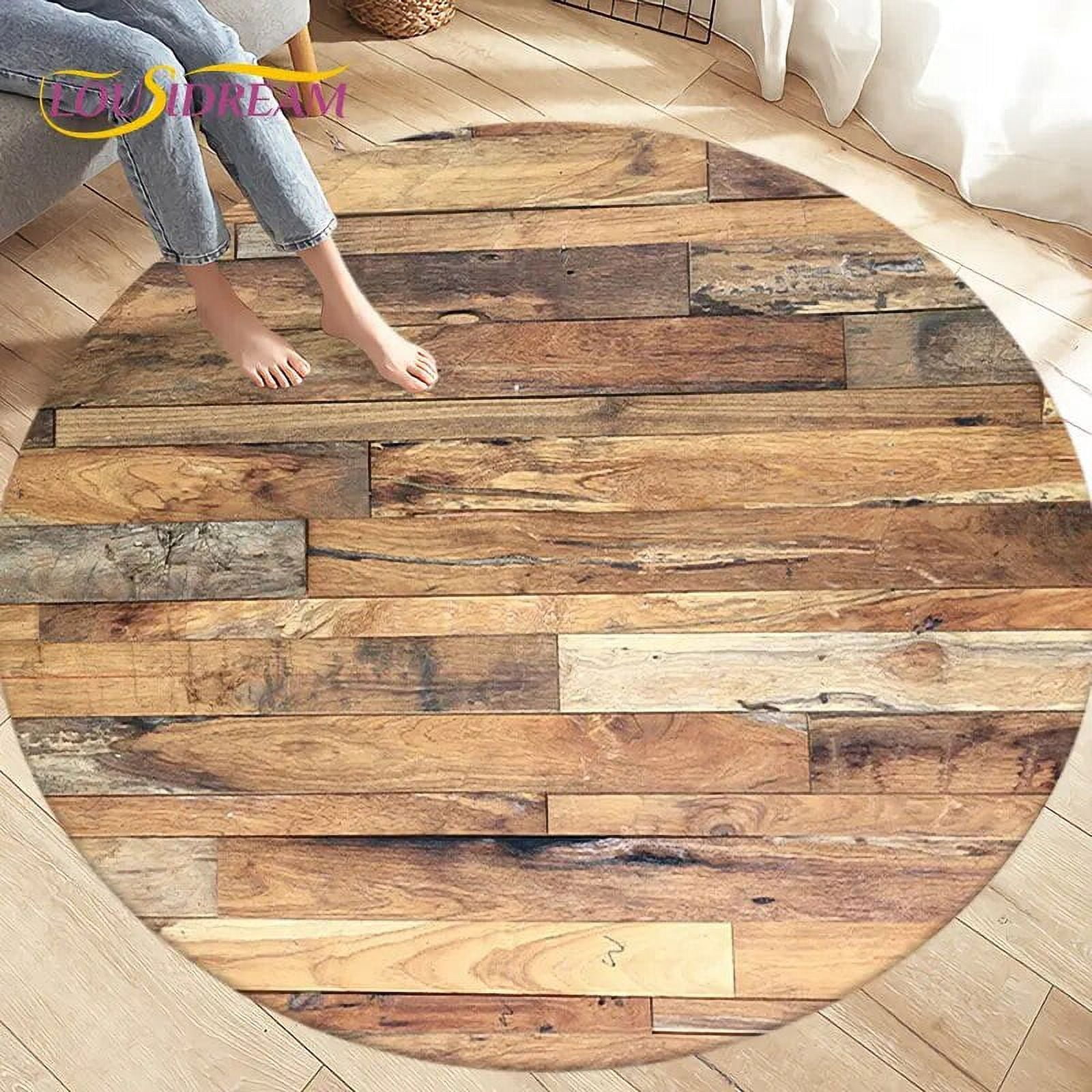 Solid Wood Rug 3D Wood Grain Round Area Rug Circle Carpet Rug for Living Room Bedroom ...