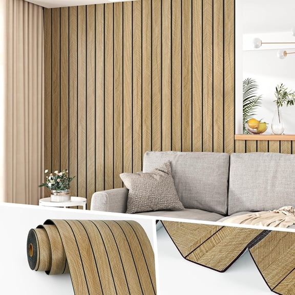 3D Wood Grain Wall Panels Self Adhesive Wood Slats Wall Paneling for Walls Soundproof Peel and Stick Wooden Panel for Living Room Bedroom Bathroom Waterproof Fence Wallpaper 11.7''x197''